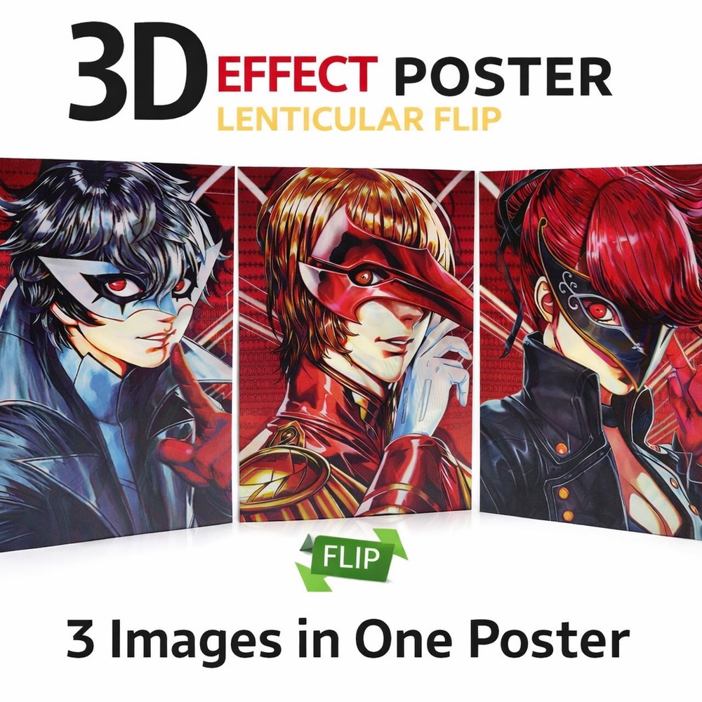 Persona 5 3D Lenticular Poster Joker Skull Panther Flip Effect Anime Art